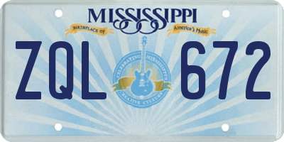 MS license plate ZQL672