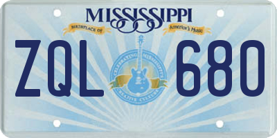 MS license plate ZQL680