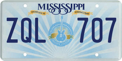 MS license plate ZQL707