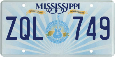 MS license plate ZQL749