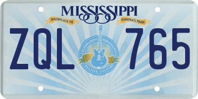 MS license plate ZQL765