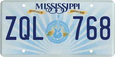 MS license plate ZQL768