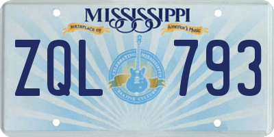 MS license plate ZQL793