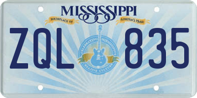 MS license plate ZQL835