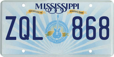 MS license plate ZQL868