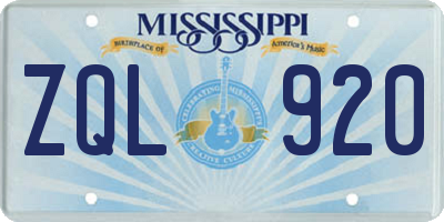 MS license plate ZQL920