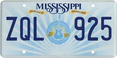 MS license plate ZQL925