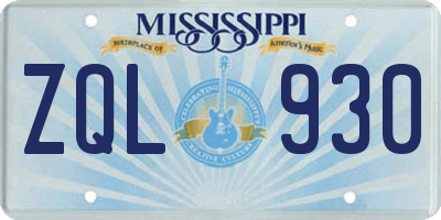 MS license plate ZQL930