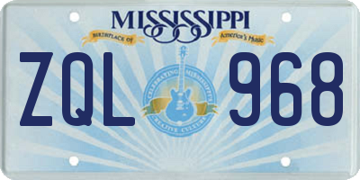 MS license plate ZQL968