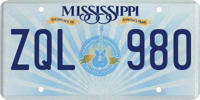 MS license plate ZQL980