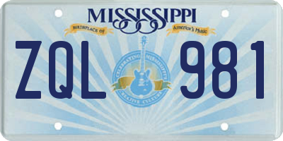 MS license plate ZQL981