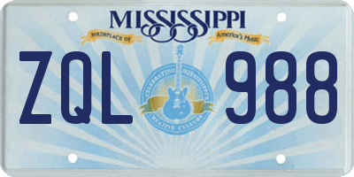 MS license plate ZQL988