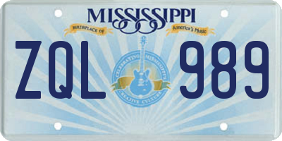 MS license plate ZQL989