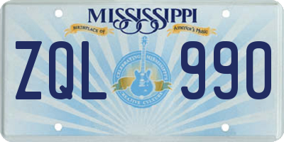 MS license plate ZQL990