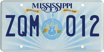 MS license plate ZQM012