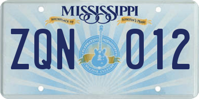 MS license plate ZQN012