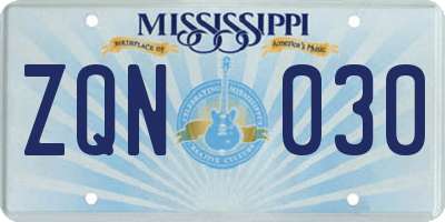MS license plate ZQN030