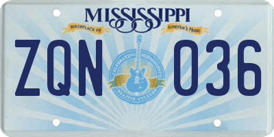 MS license plate ZQN036