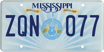 MS license plate ZQN077
