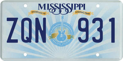 MS license plate ZQN931