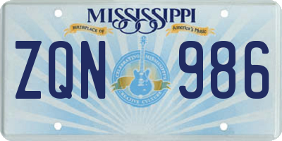 MS license plate ZQN986