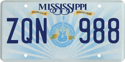 MS license plate ZQN988