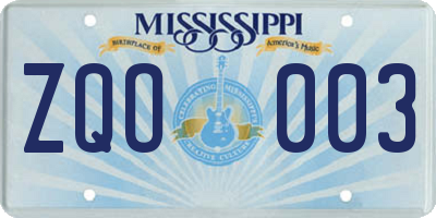 MS license plate ZQO003