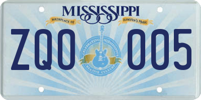 MS license plate ZQO005