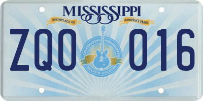 MS license plate ZQO016
