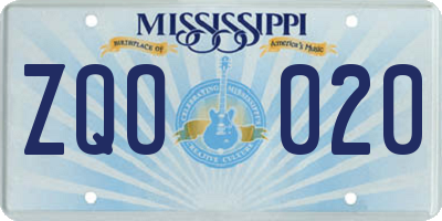 MS license plate ZQO020