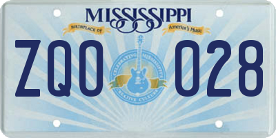 MS license plate ZQO028