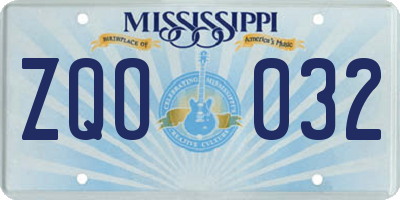 MS license plate ZQO032