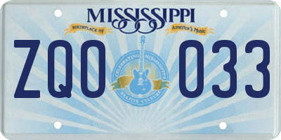 MS license plate ZQO033