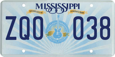 MS license plate ZQO038