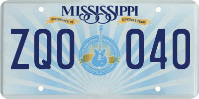 MS license plate ZQO040