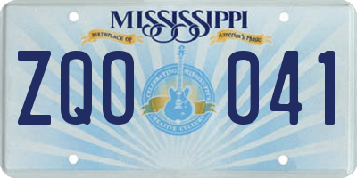 MS license plate ZQO041