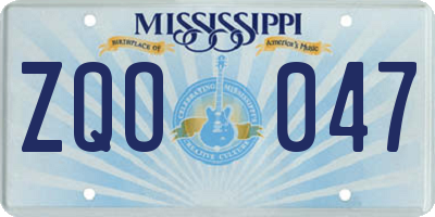 MS license plate ZQO047