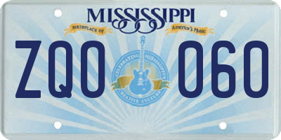 MS license plate ZQO060