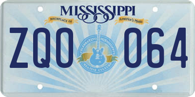 MS license plate ZQO064