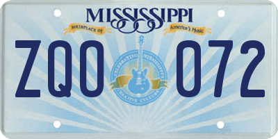 MS license plate ZQO072