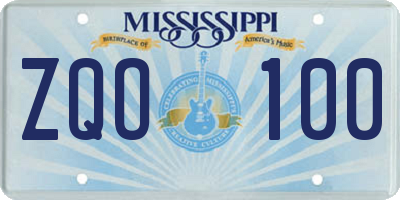 MS license plate ZQO100