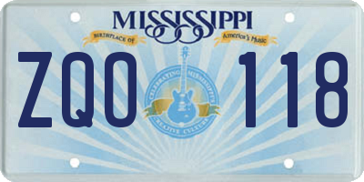 MS license plate ZQO118