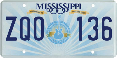 MS license plate ZQO136