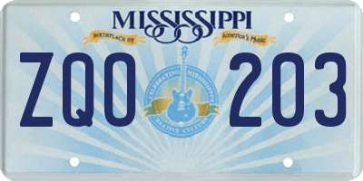 MS license plate ZQO203