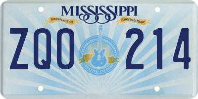 MS license plate ZQO214