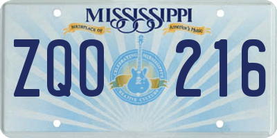 MS license plate ZQO216