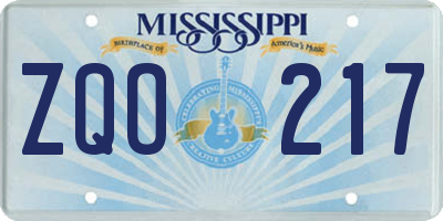 MS license plate ZQO217
