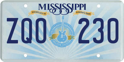 MS license plate ZQO230
