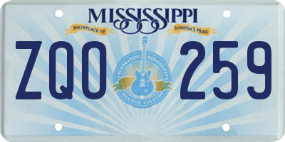 MS license plate ZQO259