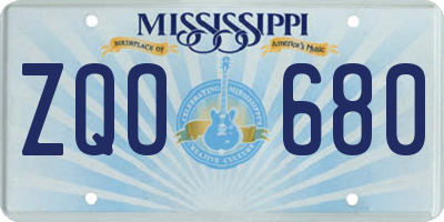 MS license plate ZQO680